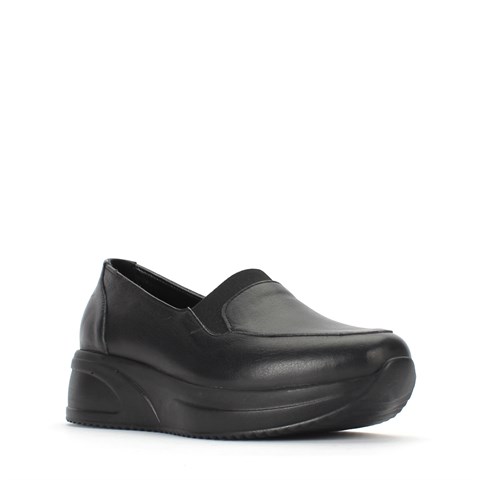 Siyah Dolgu Topuklu Kadın Deri Ayakkabı 376 20417-1