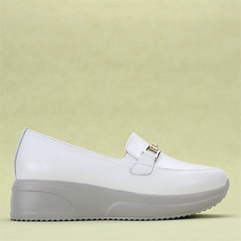 Beyaz Dolgu Topuklu Kadın Deri Ayakkabı 376 20418-16522