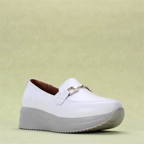 Beyaz Dolgu Topuklu Kadın Deri Ayakkabı 376 20418-16522