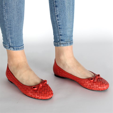 6915 Celal Gültekin Kadın Günlük Babet Deri Ayakkabı Kırmızı
