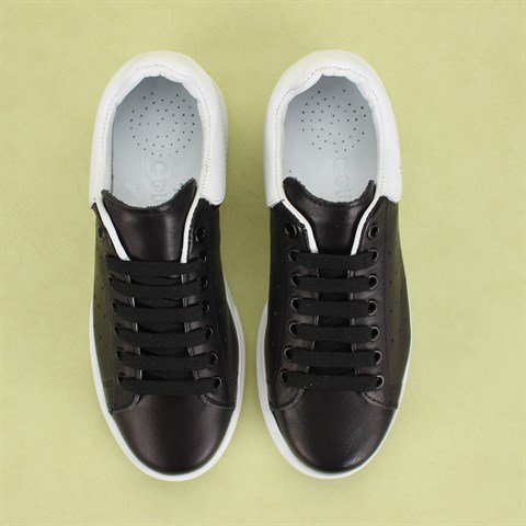 Siyah Beyaz Kalın Taban Bağcıklı Kadın Sneaker 721 27800-17035